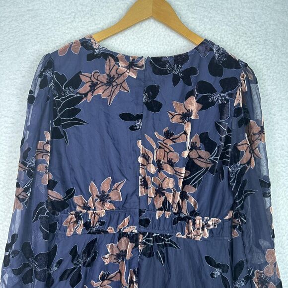 NWT Lulus Dress XL Navy Blue Metallic Floral Velvet Sheer Long Sleeve Whimsygoth - Picture 10 of 14